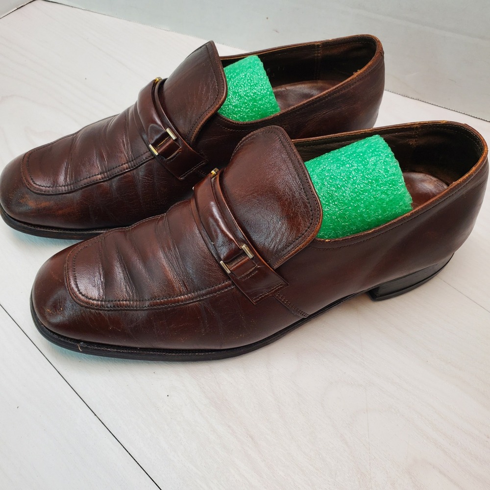 Florsheim Mens Brown Leather Apron Toe Loafers Dress Shoes 9 E Old Money Dapper